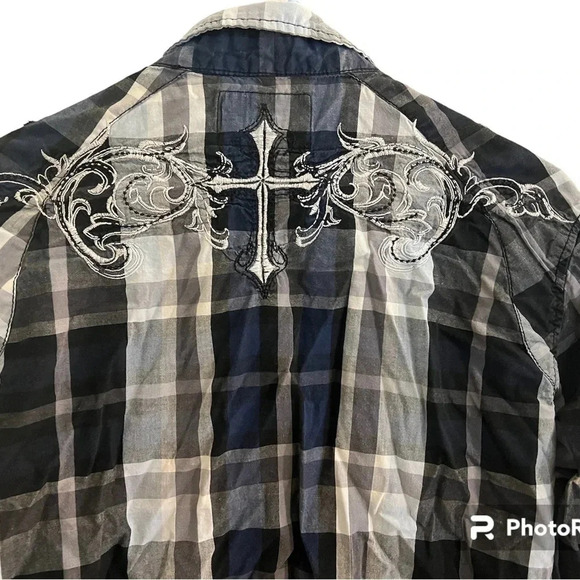The Buckle Pop Icon Plaid blue shirt with snap buttons Size Large - Picture 2 of 5